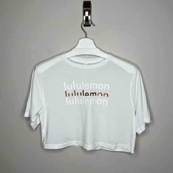 Lululemon Cortes Crop T-Shirt Logo White Special Edition - Picture 3 of 12
